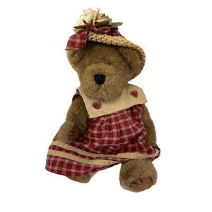 Vintage Bear With Straw Hat & Red Plaid Dress By Bear Co‎ 13"